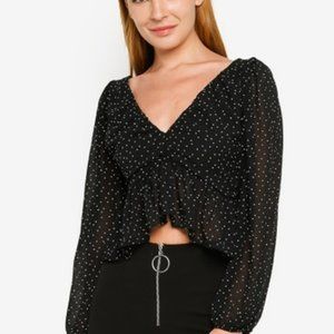 H&M Polka Dot V-neck Peplum Blouse